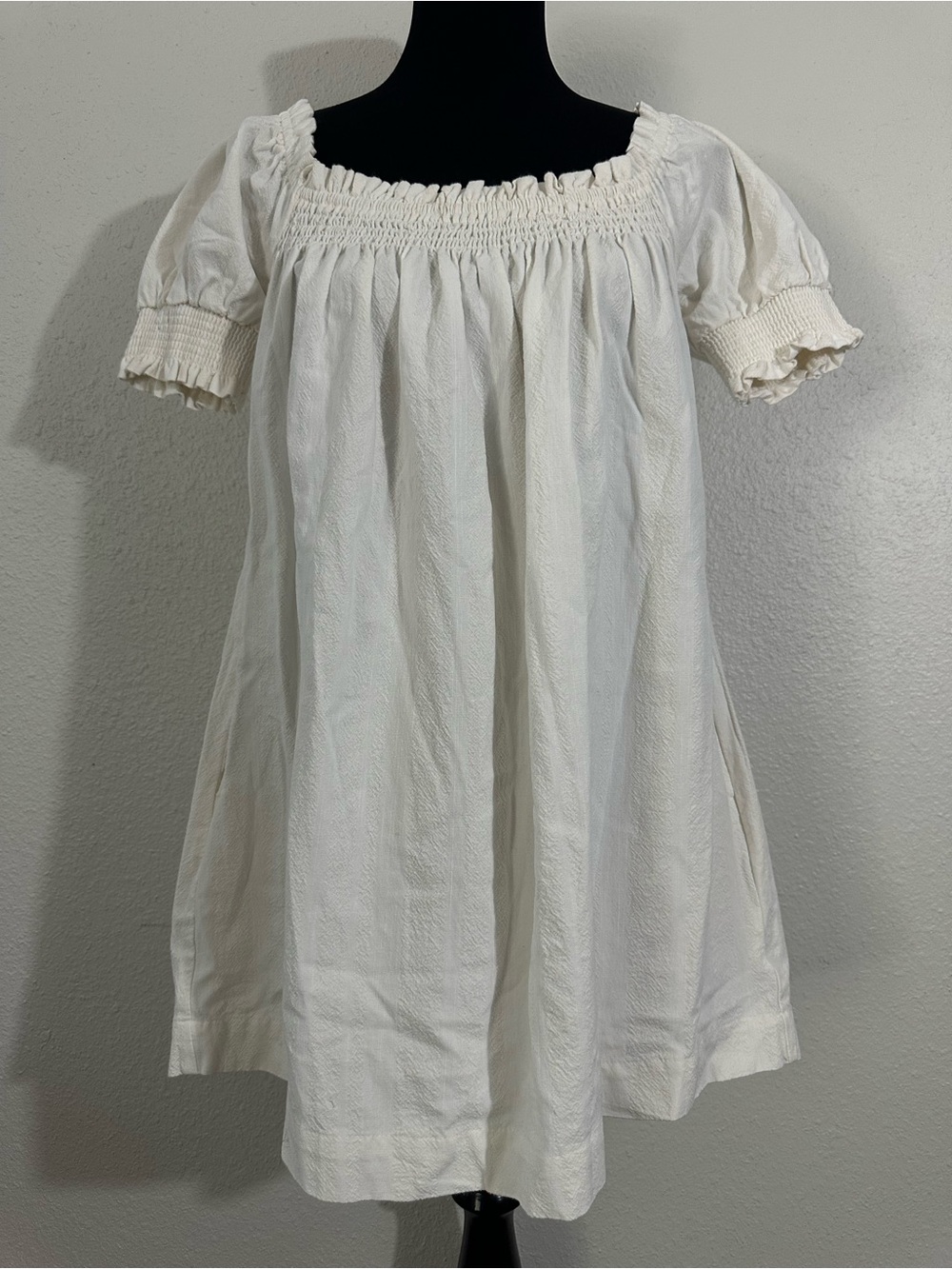Free People White Smocked Square-Neck Mini Dress